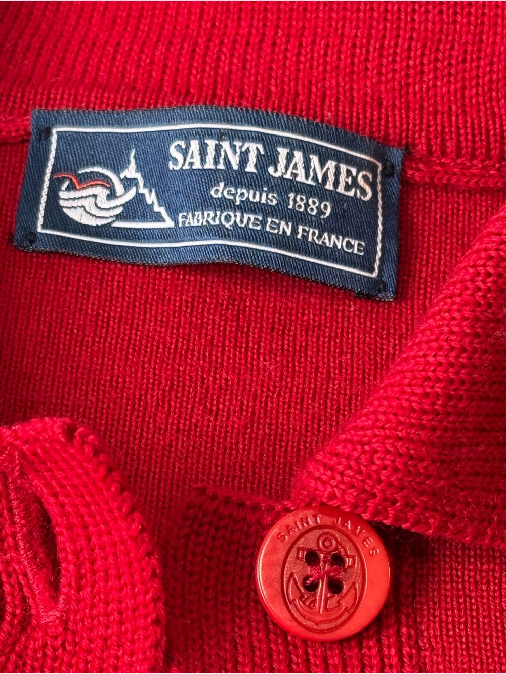 Vintage SAINT JAMES France Red 100% Wool Anchor Button Chore Cardigan Jacket - Picture 3 of 11